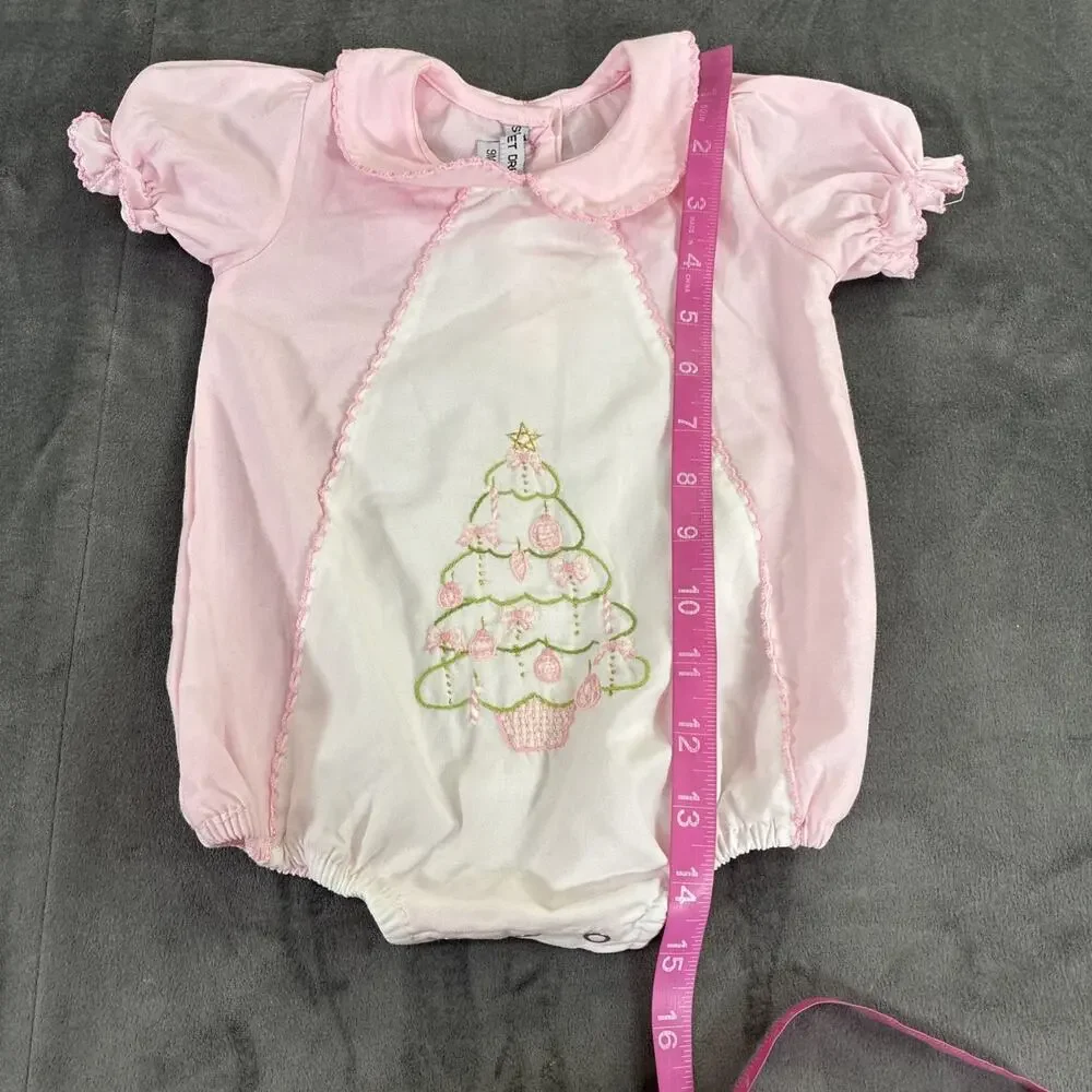 Sweeat Dreams 9m Pink & White Christmas Tree Embroidered Romper Bnfts Charity